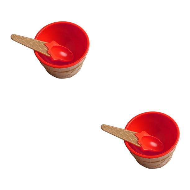 Bearachild Taza de helado para niños Postre para niños Mezcla de helado Tazón de PP con cuchara Vajilla Vajilla, rojo brillante gran rojo 2piezas Bearachild CBP146440