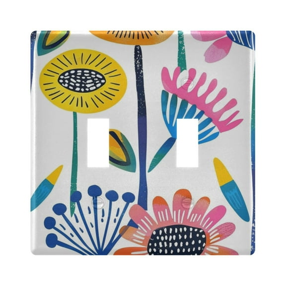 Hand Drawn Dandelions Flowers Light Switch Plate Covers 2 Gang Wall Plate Plastics Outlet Covers for Kitchen Home Office Decor