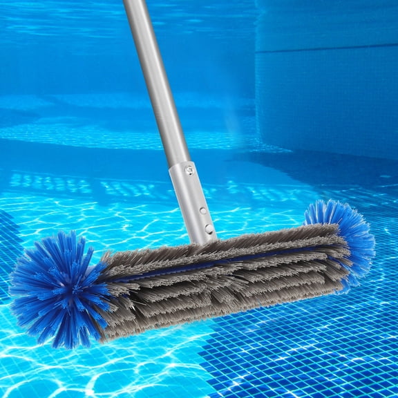 IBASETOY Heavy Duty Pool Cleaning Brush with Reinforced Handle for Inground and Above Ground