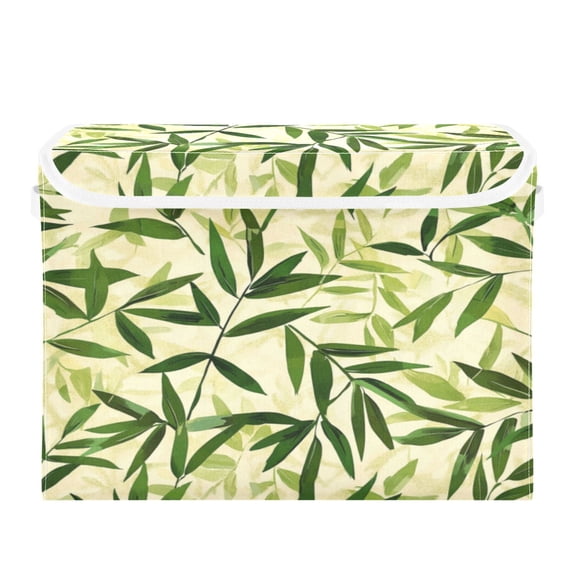 Storage Box With Lid 16.5x12.6x11.8In Foldable Stacked Household Storage Box Green Bamboo Leaf