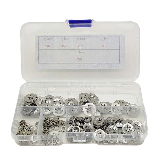 BTOER 200pcs Internal Tooth Lock Washer Quick Washer Plum Blossom Snap Ring Bearing Internal Tooth Locking Gasket Fasteners Hardware