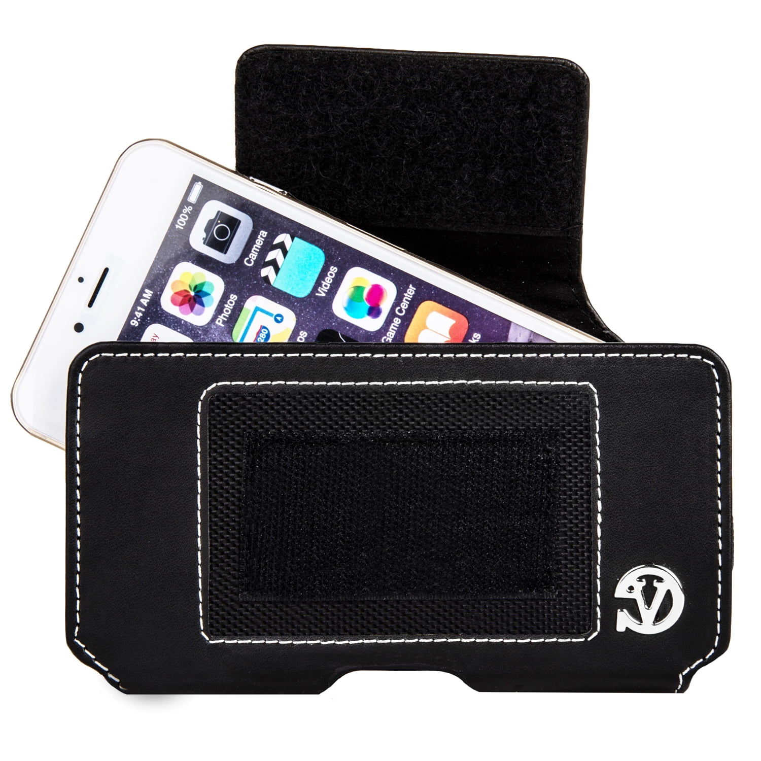 BUNDLE: Professional Vegan Leather Horizontal Smartphone Holster Case (Black) & Selfie Stick Mini Tripod 2.0 - fits Smartphones up to 6.1-inch iPhone XR / XS / X Galaxy S10e / S10 / S9 / J4 / J3
