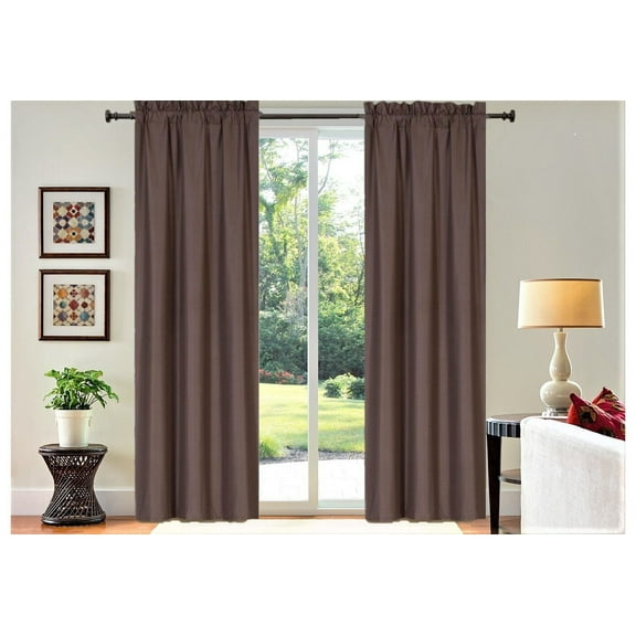 1 PAIR lined thermal blackout window curtain panel treatment drape top rod pocket brown plain solid color R64 35" X 95" each panel