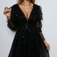 thumbnail image 3 of EGNMCR Robes de Soirée pour Femmes, Robes Formelles pour Femmes, Robes de Cocktail pour Femmes à Manches Longues Robe à Col en V Mode Femmes Décontractée en Maille Col en V Manches Bouffantes Robe Longue Plissée en Fil Robe Formelle Femme Robe, 3 of 9