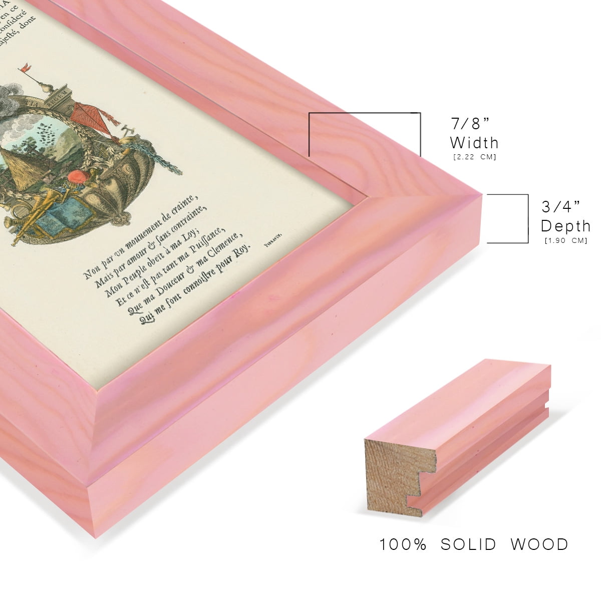 Printed Embellished Bookplate III - Framed Print w/glass - Sunset Pink