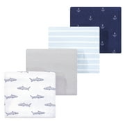 Luvable Friends Hudson Baby Flannel Receiving Blankets 4pk, Ocean Sharks