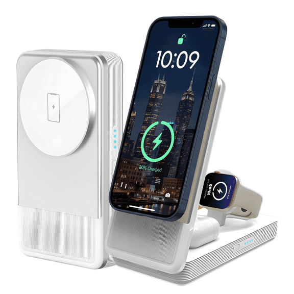 Bluestone 3-in-1 MagCharge 10,000mAh Magnetic Power Bank, 15W Fast Wireless Portable Charger for iPhone, Apple Watch & AirPods, MagSafe Compatible, USB-C Cable Included