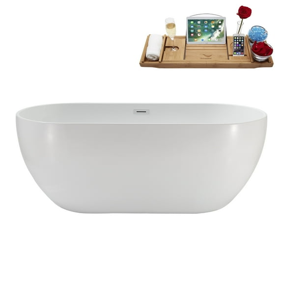 62" Streamline N142CH Soaking Freestanding Tub and Tray With Internal Drain in Polished Chrome