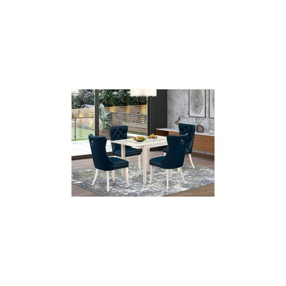 5-Piece Dining Set - Linen White Table & Navy Blue Padded Chairs