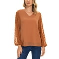 thumbnail image 4 of Spencer Womens Chiffon Lantern Sleeve Blouse Swiss Dot Tops V Neck Long Sleeve Casual Business Shirts "Orange, S", 4 of 10