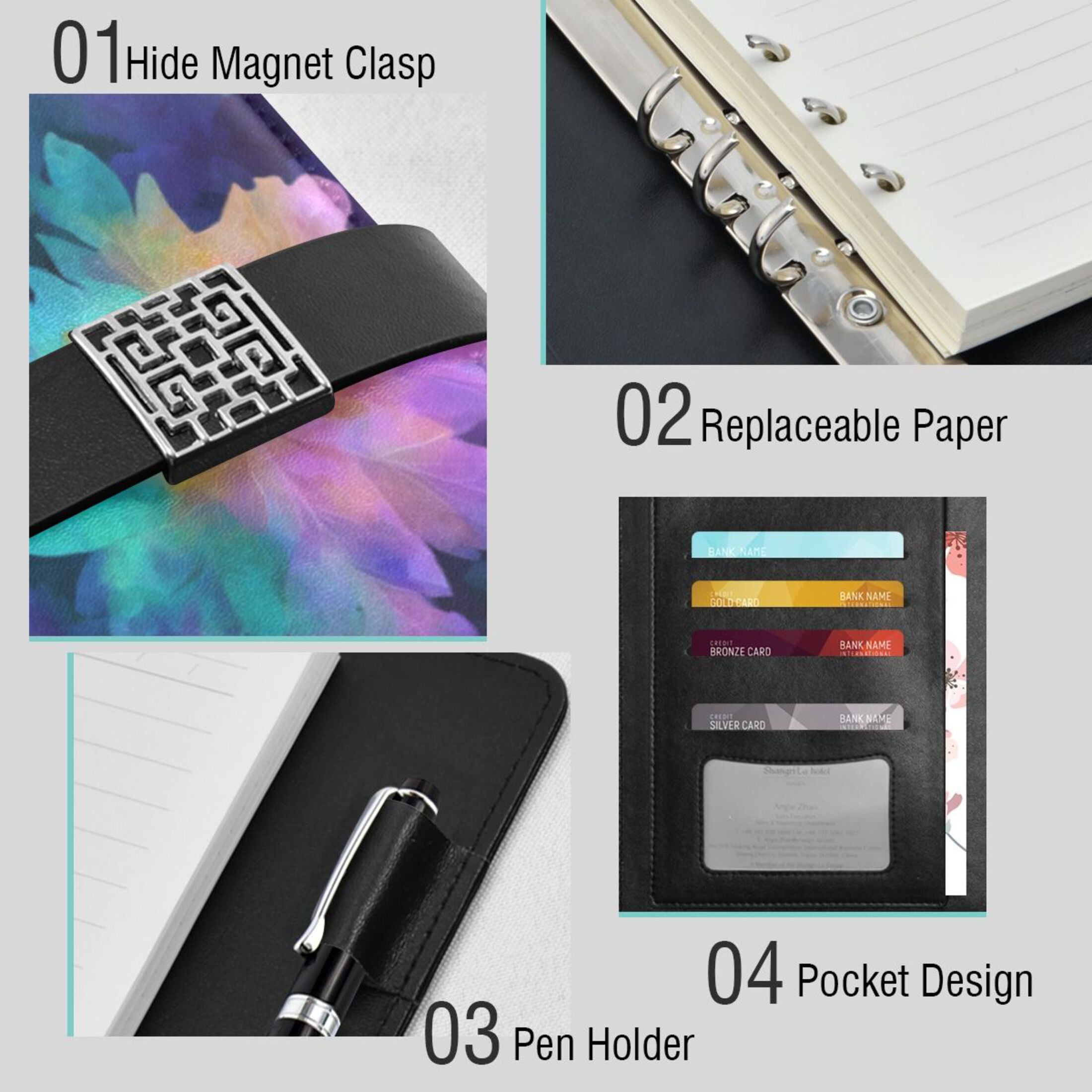 Leather Planner Leather Notebook Notebook Journal Binder Design Pen Pocket Design Convenient for Storage Purple Tie-dye
