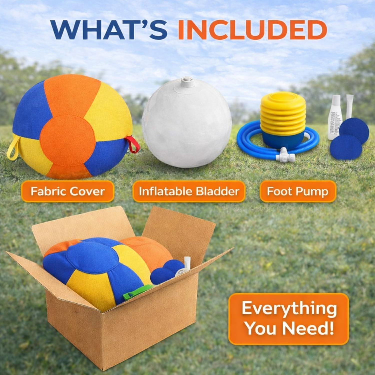 Calming Jumbo Ball for Dogs, Giant Interactive Dog Ball with Straps, Durable Inflatable Exercise Toy for Boredom Relief, Training, Outdoor Play and Energy Release