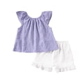 thumbnail image 3 of Fozruso Short Set Girls Outfits Summer Baby Girl's Light Weight Knot Print Sleeveless Top With Ruffled Hem And Short Pants Set,5-6 Years(Purple), 3 of 6