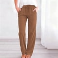 thumbnail image 2 of Women's 100% Cotton Solid Loose Fit Drawstring Pants with Pockets, Mid Waisted Elastic Casual Trousers, Lounge Work Wear | VerBelle,Coffee 3XL, 2 of 9