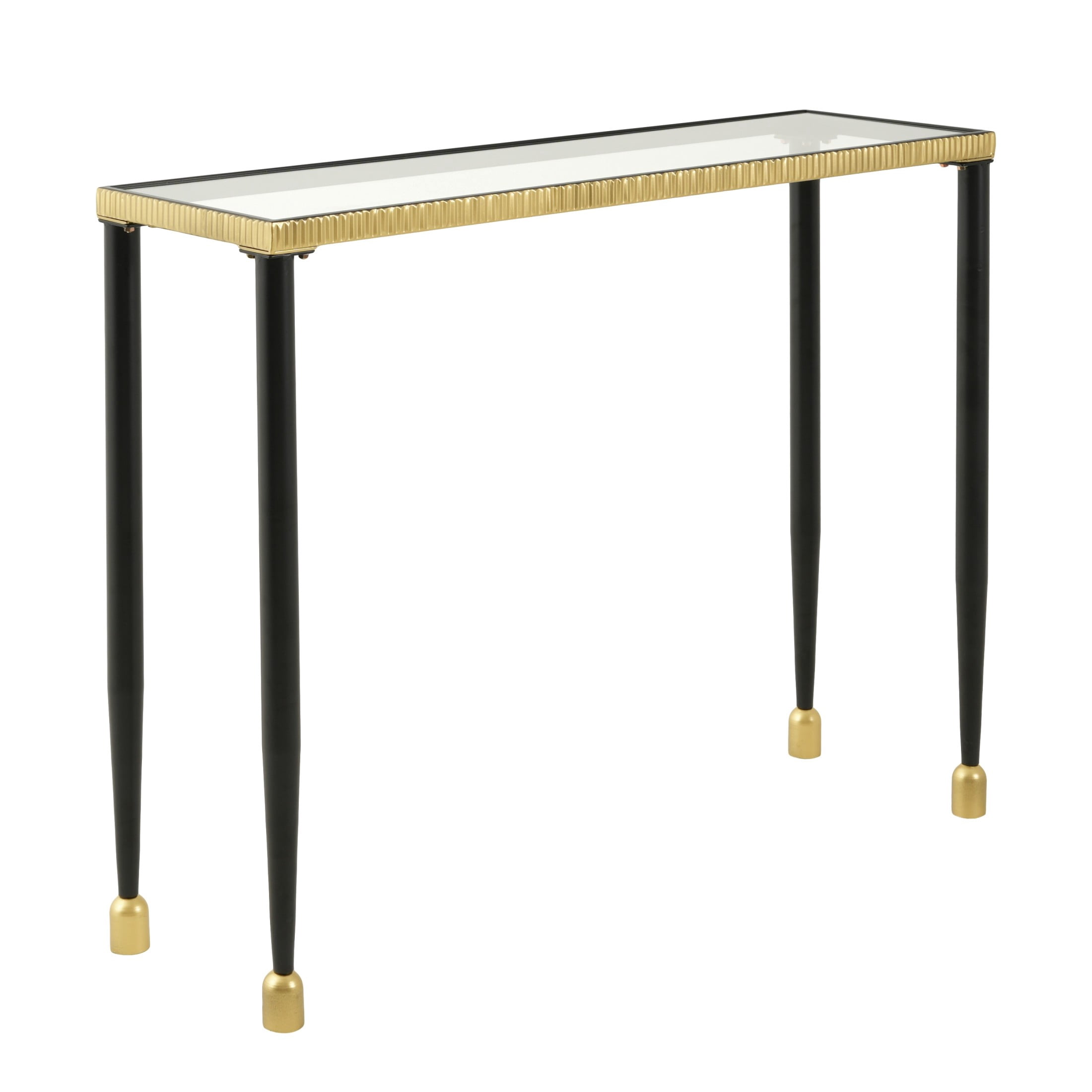 Christopher Knight Home Modern Console Table with Tempered Glass Top and Metal Frame, Black+Gold