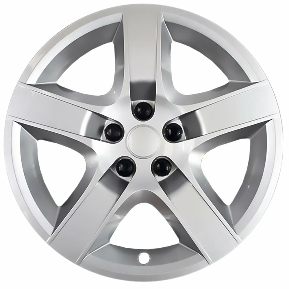 Fuel Rider Set of 4 17 inch Silver Screw-On Hubcaps With 5 Spoke Compatible With 07-10 Pontiac G6 08-12 Chevrolet Malibu Standard Steel Wheel Covers