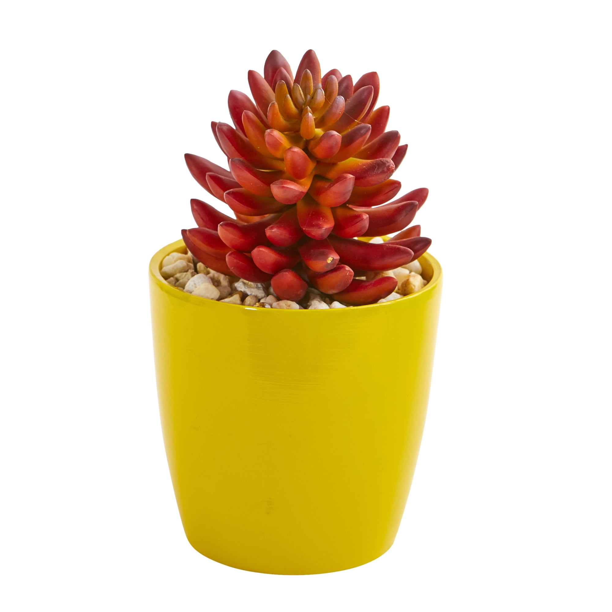 Nearly Natural Plastic Red 9" Mixed Succulent Artificial Plant in Yellow Vase (Set of 3)
