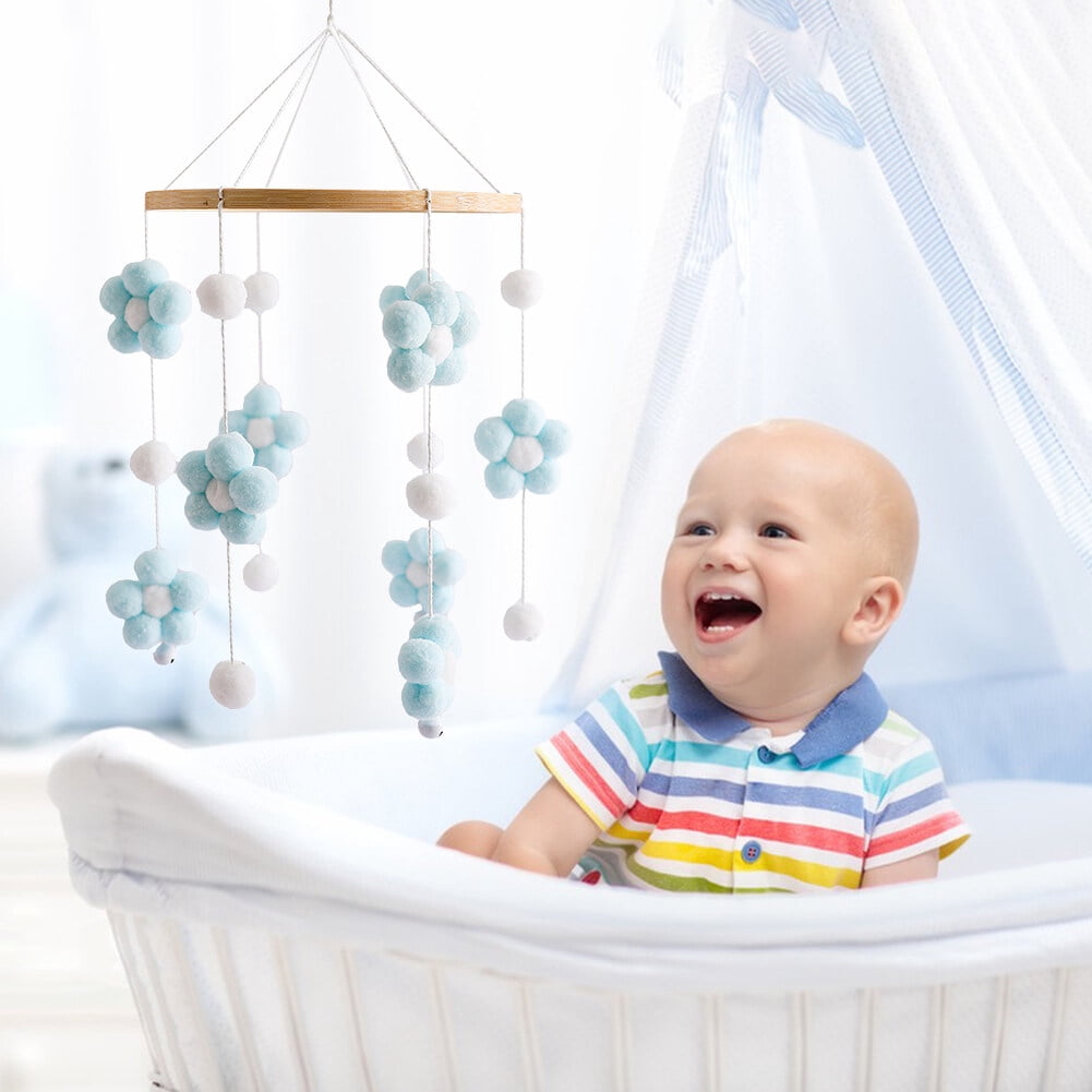 Baby Crib Wind Chimes – Cotton Flower Pendant Hanging Toy, Soothing Nursery Mobile for Newborns, Black