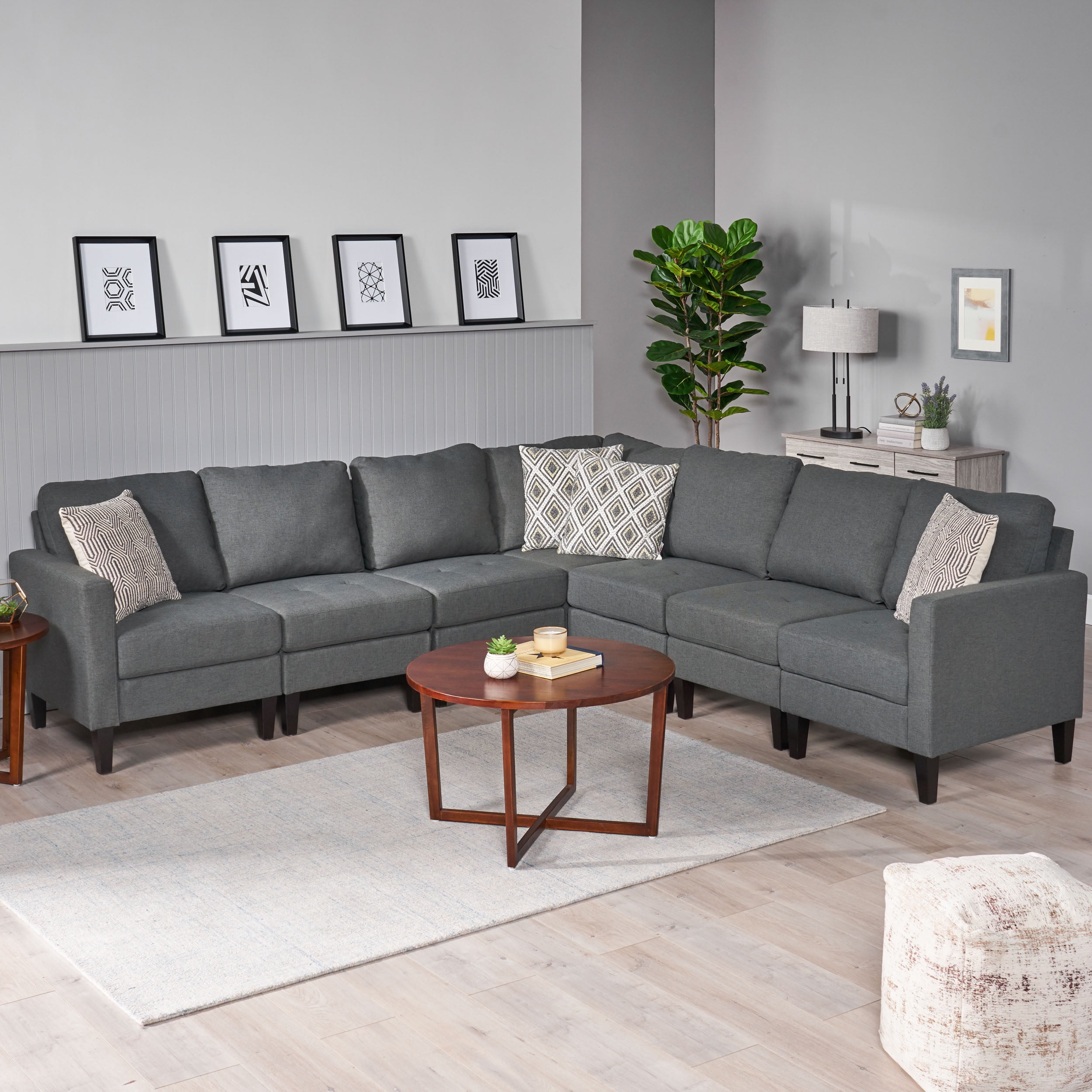 Noble House Sofija 7 Piece Fabric Sectional Couch, Dark Grey Walmart