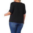 thumbnail image 3 of Blusas de verano casuales de mujer plus size Agnes Orinda, con textura plisada, cuello en V con muesca y mangas cortas con volantes, talla 4X, color negro, 3 of 6