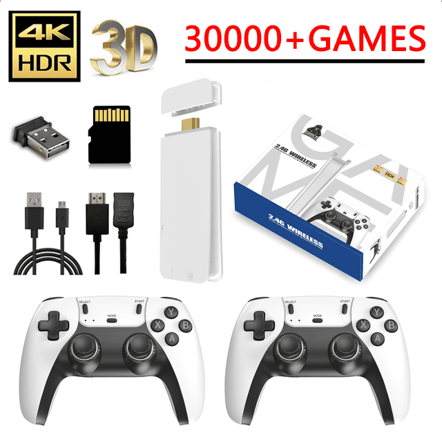 Salange Rétro Jeu TV Stick M8 4K Pro Bâton de Jeu 64G Double 2.4G Manette Sans Fil 4K Rétro Jeux Classiques