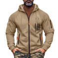 thumbnail image 3 of Men's Flag Print Zip Up Hoodie with Arm Pocket, Casual Cardigan Style Sweatshirt, Large Size Fleece Jacket for Independence Day, Christmas, Outdoor Enthusiasts,Camel,XL, 3 of 5
