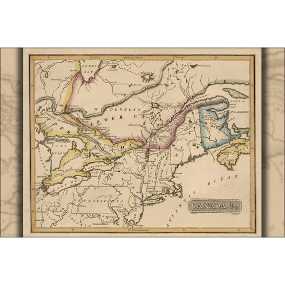 24"x36" Gallery Poster, map of Canada 1817
