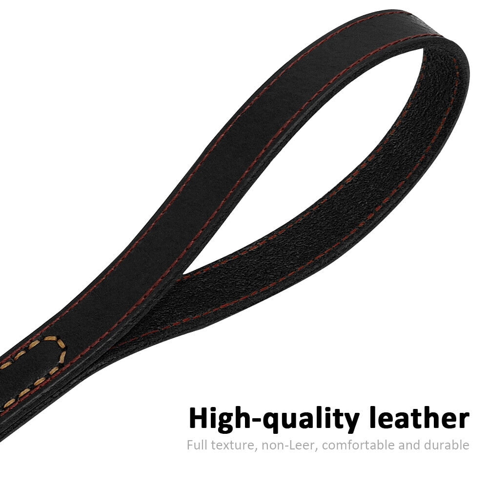 Wide Thick Genuine Leather Dog Leash with Dual Handle Pet Traffic Leashes for Large Dogs