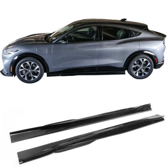 Ikon Motorsports Side Skirts Compatible With 2021-2024 Ford Mustang Mach-E Gloss Black PP Polypropylene IKON Style Rocker Panel Driver Passenger Side
