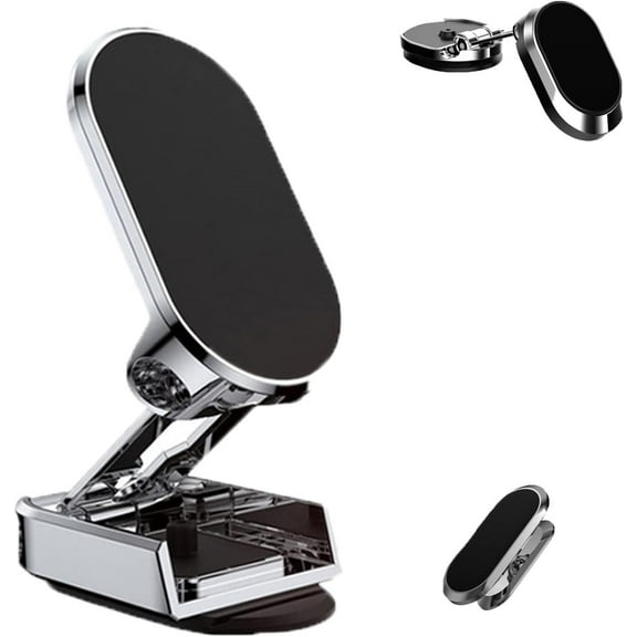 2023 New Alloy Folding Magnetic Car Phone Holder,360° Rotating Magnetic Phone Holder Mount for Curved Surface, 360° Folding Magnetic Car Phone Holder (Silver)