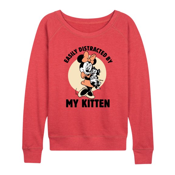 Disney Classics - Easily Distracted By Kittens Minnie - Women's Lightweight French Terry Pullover