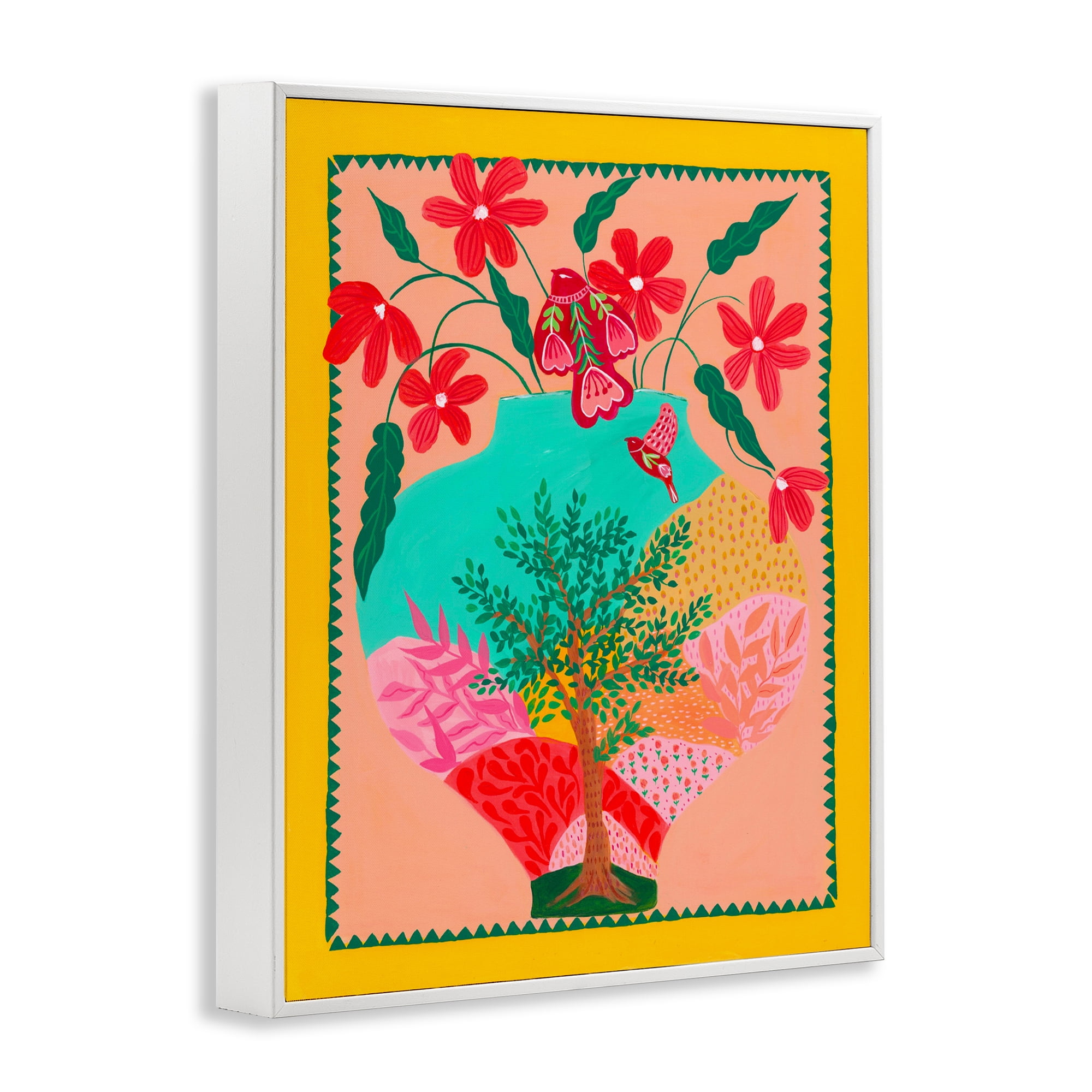 Folk Patterned Hope Vase White Framed Giclee Art, design by Nabeela Rumi