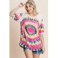 thumbnail image 3 of French Terry Tie Dye Printed Casual Mini Bubble Sleeves Tunic Top, 3 of 5