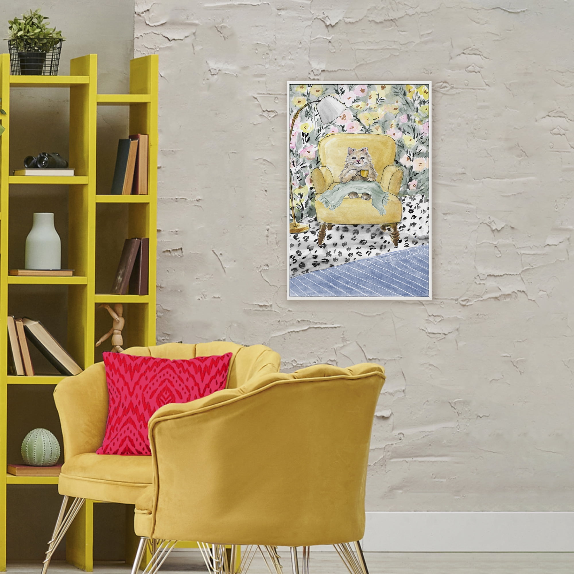 Stupell Industries Cozy Cat Relaxing White Framed Giclee Art, design by Lanie Loreth