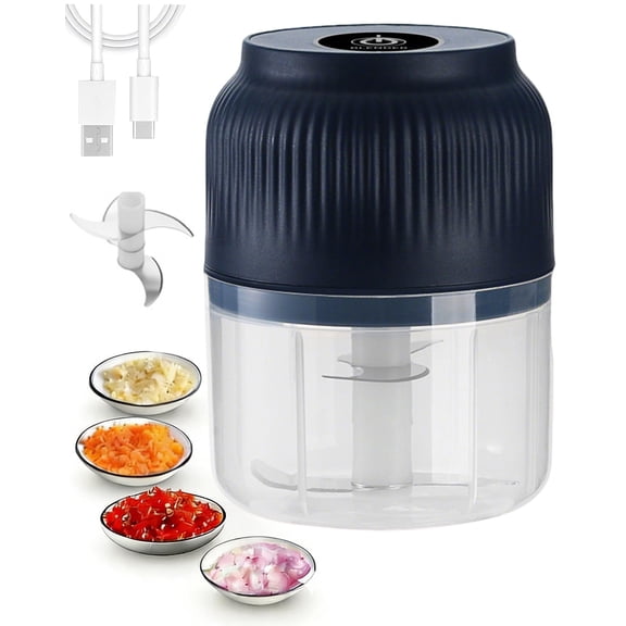 Household Electric Garlic Chopper 350ML Portable Cordless One-Touch,4/6 Sharp Stainless Steel Blades for Meat Fruits Vegetables