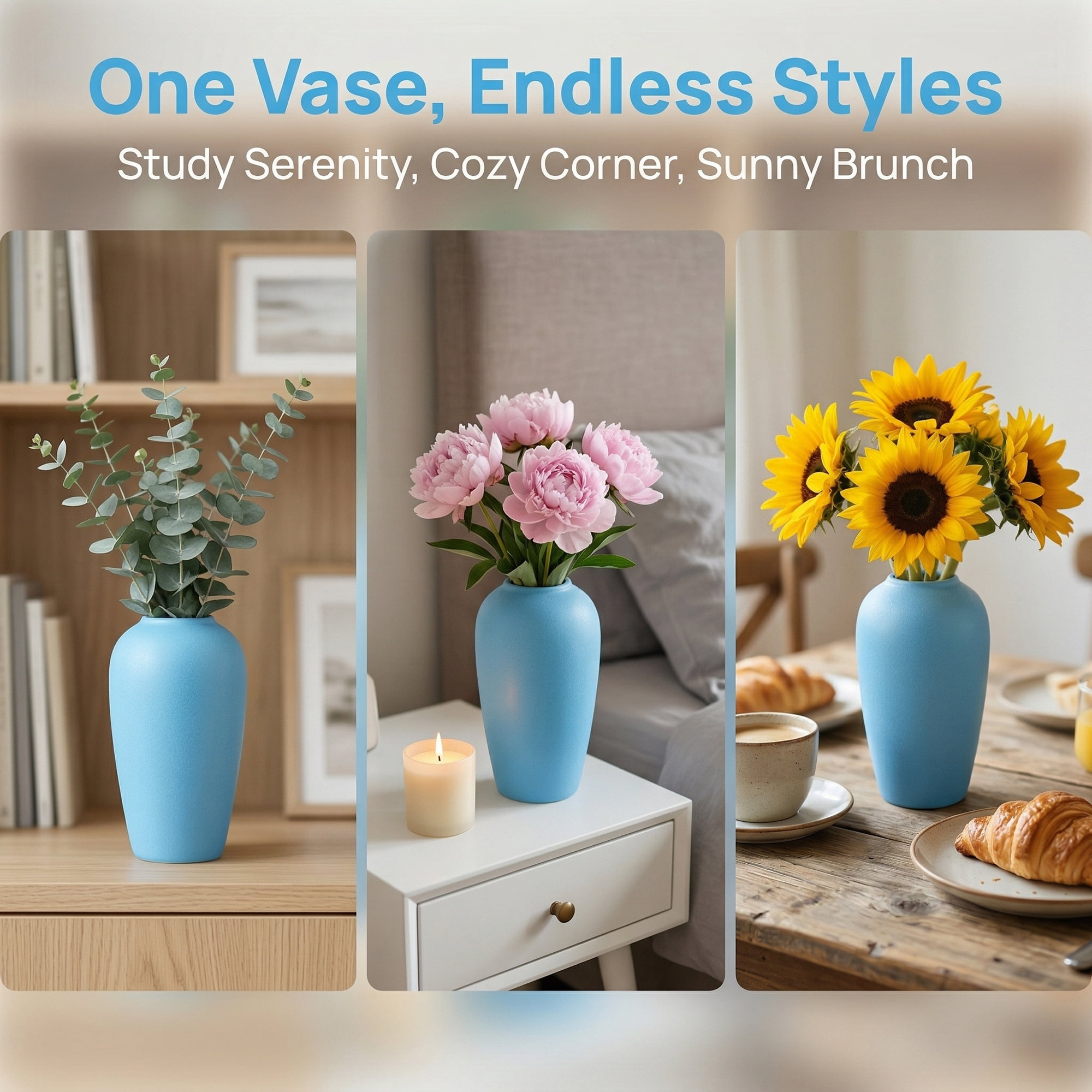 Unique Bargains Ceramic Ribbed Textured Flower Vase Blue 3.1" x 3.1" x 6.1"