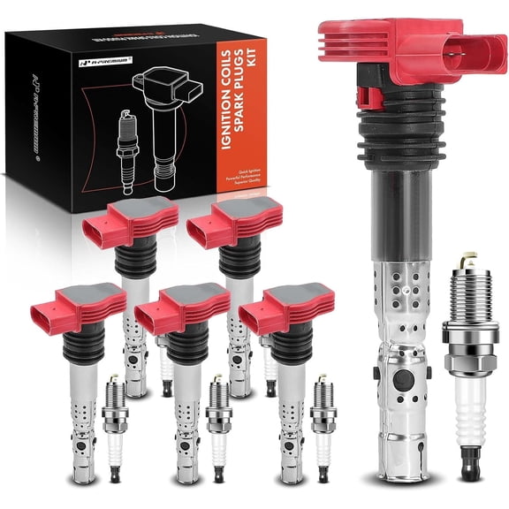 A-Premium Set of 6 Ignition Coil Pack and Iridium Spark Plugs Compatible with Audi A4 2002-2005, A4 Quattro 2002-2006, A6 2002-2003, A6 Quattro 2002 2004, 3.0L, Replace# NGK7092