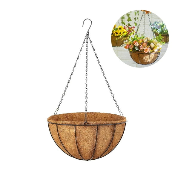Flower Baskets for Outside,Hanging Planter Basket Outdoor,10 inch Hanging Flower Pots Indoor with Coco Coir Liner Round Wire Plant Holder Chain Hanging Basket Garden for Home Decor Balcony (1 Pack)