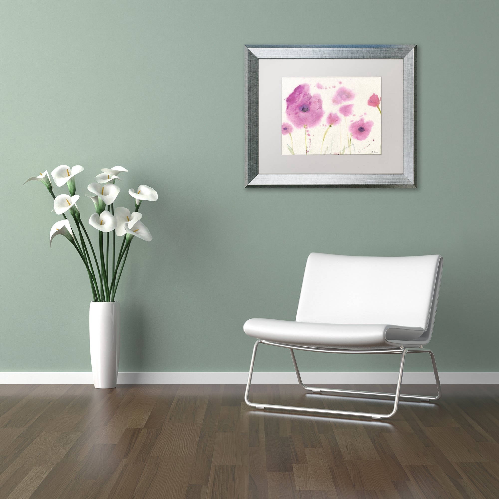 Trademark Fine Art "Purple Poppies" Canvas Art by Sheila Golden, White Matte, Silver Frame