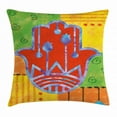 thumbnail image 1 of Hamsa Throw Pillow Cushion Cover, Colorful Framework with Lily Hamsa and Primitive Tribal Geometric Shapes on Backdrop, Decorative Square Accent Pillow Case, 20 X 20 Inches, Multicolor, by Ambesonne, 1 of 2