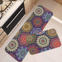 Boho Kitchen Rugs and Mats Non Skid Washable Set of 2, Vintage Mandala Ethnic Flower Kitchen Mats for Floor, Bohemian Floral Geometric Lace Abstract Moroccan Kitchen Decor