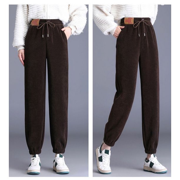 Pantalones gruesos de terciopelo de chenilla para mujer, pantalones harén casuales de piernas cálidas para otoño e invierno para mujer