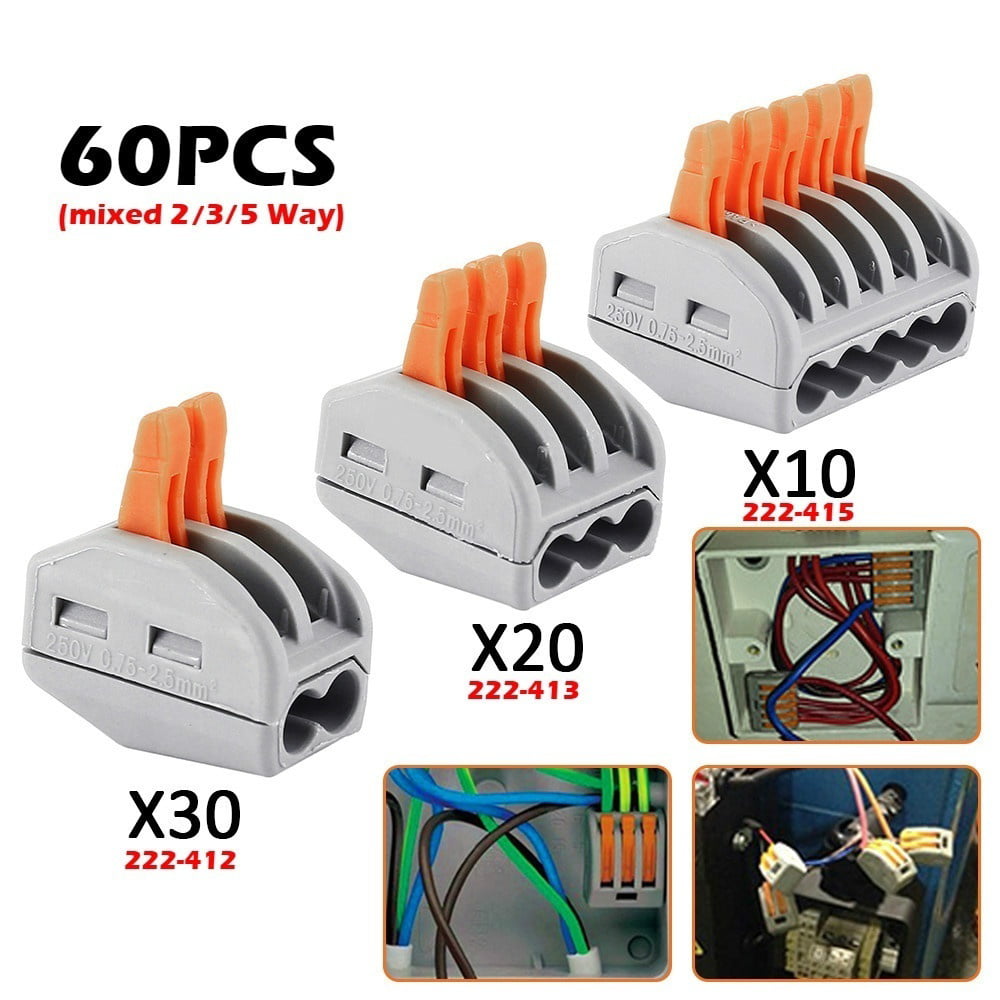 5 Way Electrical Connectors Wire Block Terminal Cable Reusable like Wago 222-415 