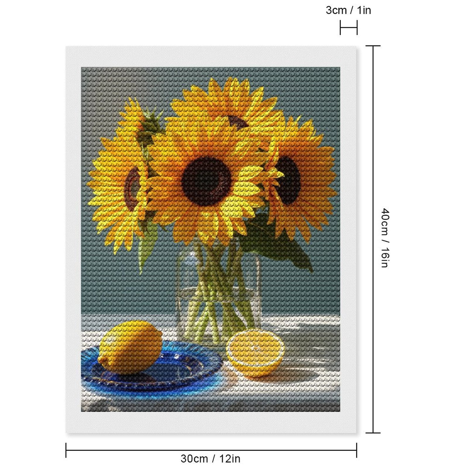 Diamond Art Kits for Adults, Sunflowers Glass Jar Lemon Plate 5D Diamond Painting Kits for Adults Beginners, DIY Full Drill Diamond Painting, Gem Art and Crafts 12x16