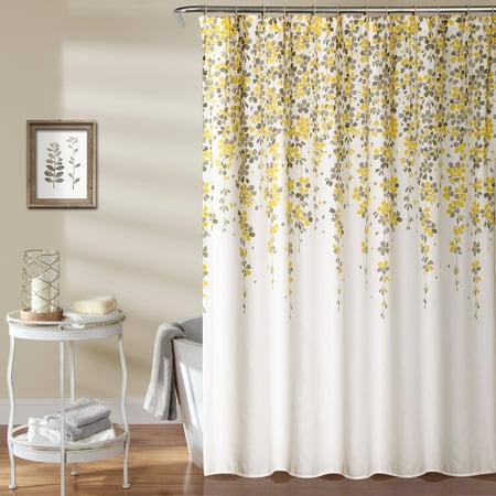 Weeping Flower Shower Curtain Yellow/Gray - Lush D&#233;cor