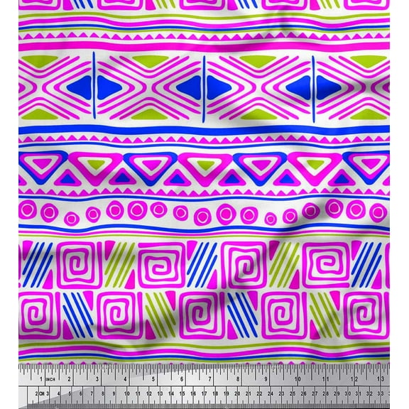 Soimoi Cotton Duck Fabric Triangle & Greek Key Geometric Printed Craft Fabric by The Yard 42 Inch Wide