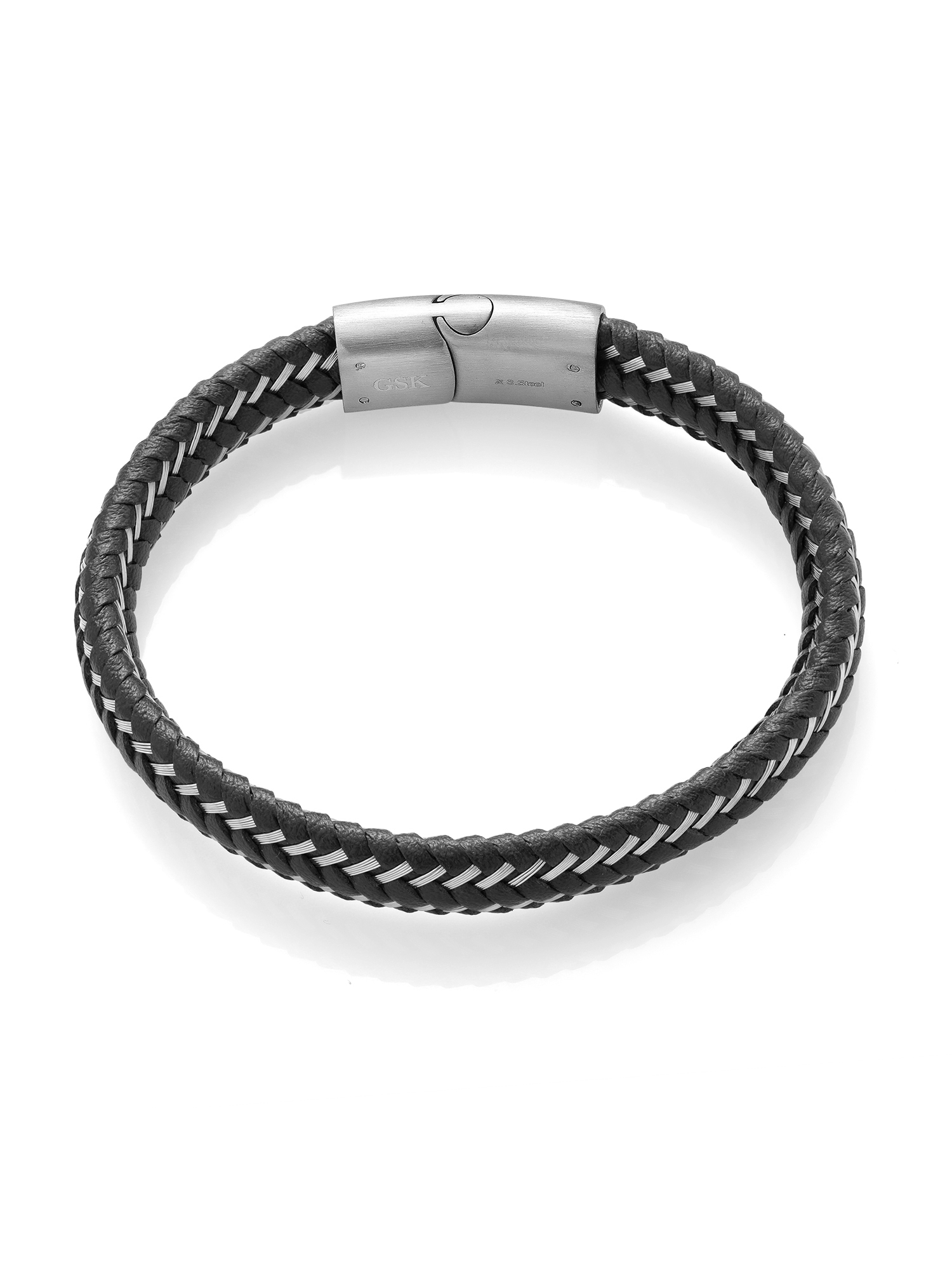 Gem Stone King Stainless Steel and Black Leather Bracelet for Men | 8.5 inch | 11mm Width | Secure Clasp