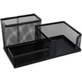 thumbnail image 1 of Organizador de escritorio con portalápices de alambre de metal con portalápices y cestas de almacenamiento para el hogar y la oficina, 3 compartimentos, color negro, 1 of 7
