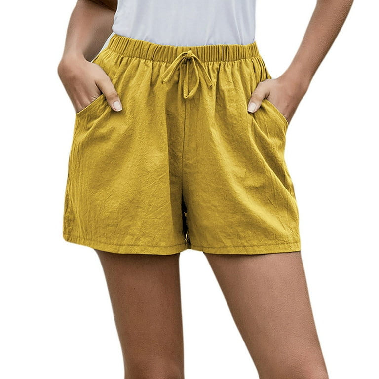 Zodggu Womens Yellow Junior Shorts Plus Size Women Solid Elastic