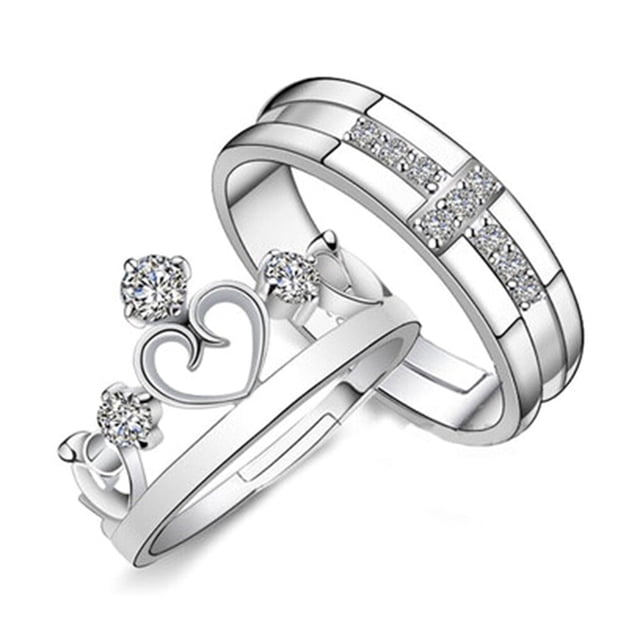 2Pcs/set Men Women Couples Rings Wedding Party Crystal rings Wedding crystal Letters Cuff Ring Love Matching Jewelry